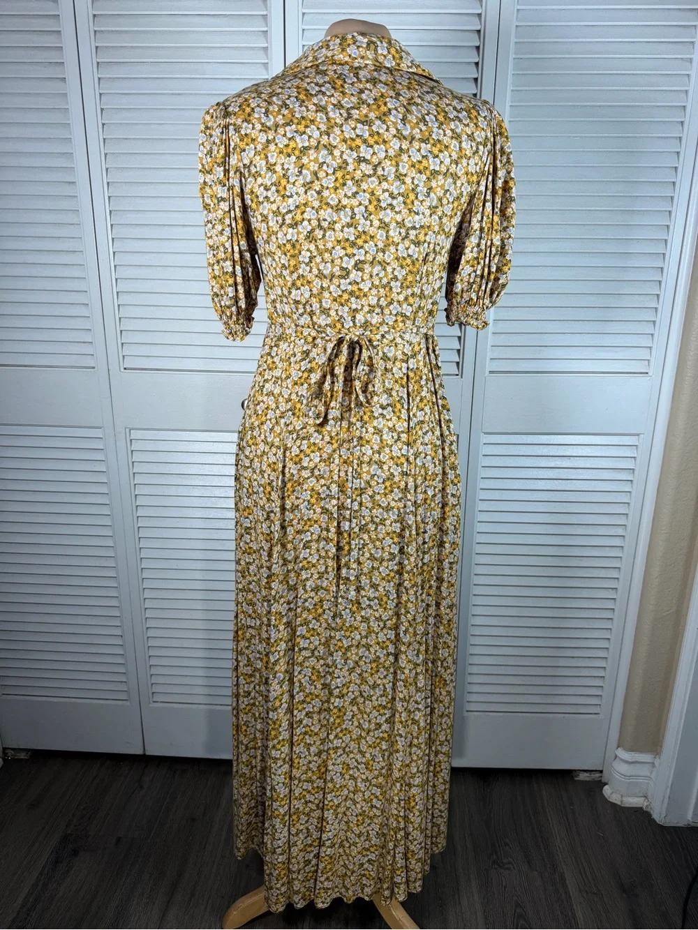 Free People Debbie-Jean Shirtdress Floral Maxi Dress Mustard Yellow Pockets M - Picture 12 of 16